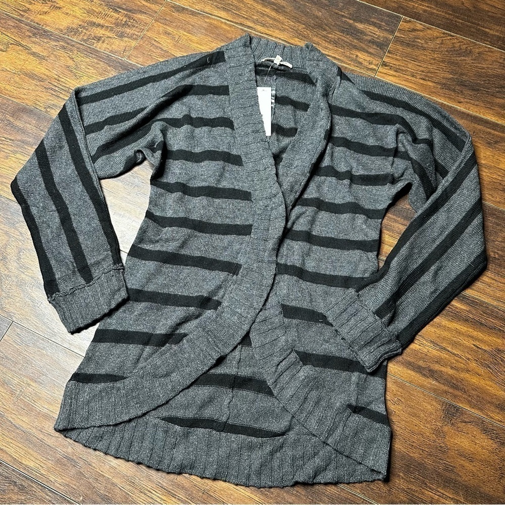 LA Made Gray Striped Cardigan Sweater
